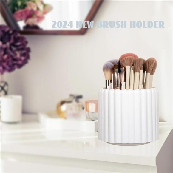 Rotating Makeup Brush Holder Organizer 7 Slot Spinning Vanity Storage - Picture 6 of 8
